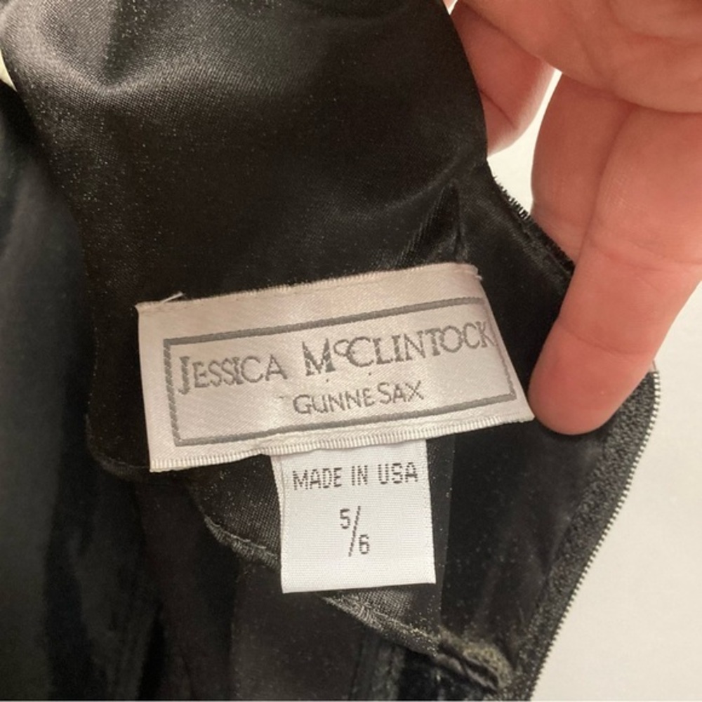 Jessica McClintock G. Sax Vintage Black Velvet White Lace Halter Gown Dress 5/6 - Picture 7 of 10